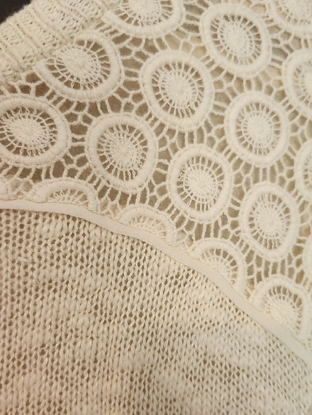Lucky Brand Cream Layered Crochet Knit Sweater Top - Picture 7 of 8